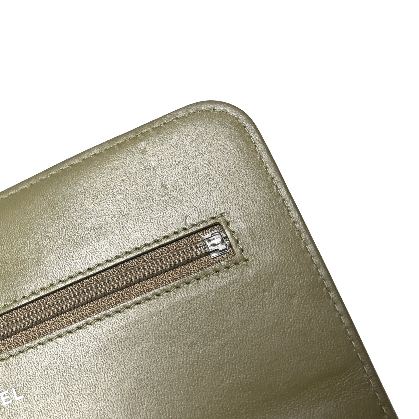 Calfskin Crystal Studded Boy Wallet On Chain WOC Khaki