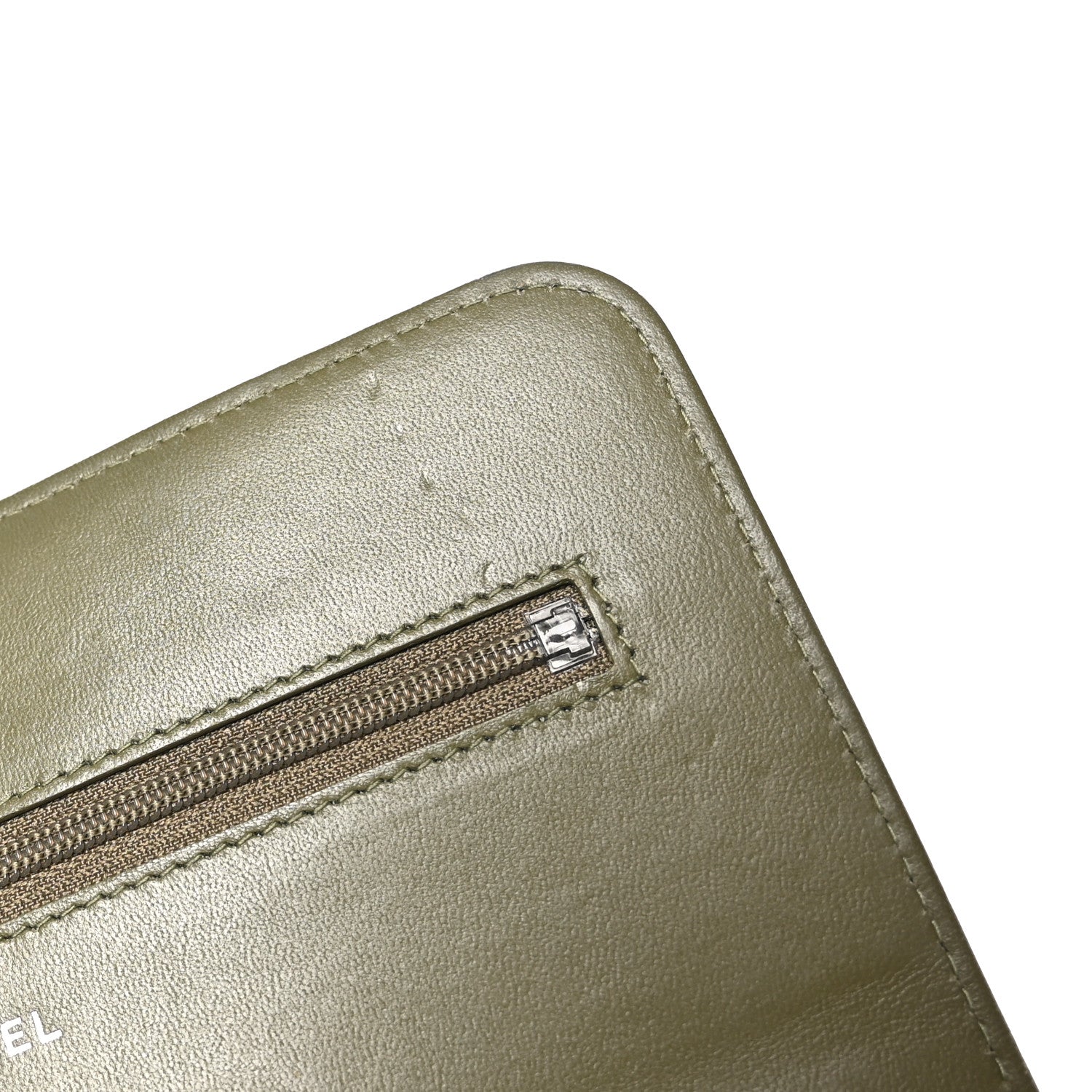 Chanel Calfskin Crystal Studded Boy Wallet On Chain WOC Khaki 11 of 12