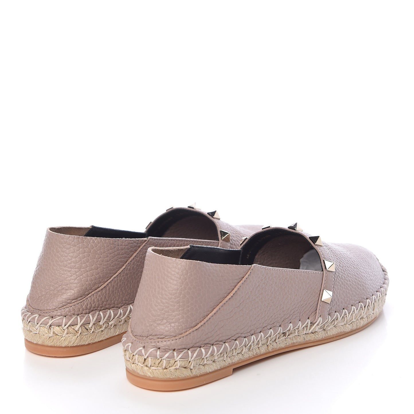 Pebbled Calfskin Rockstud Espadrilles 37 Poudre