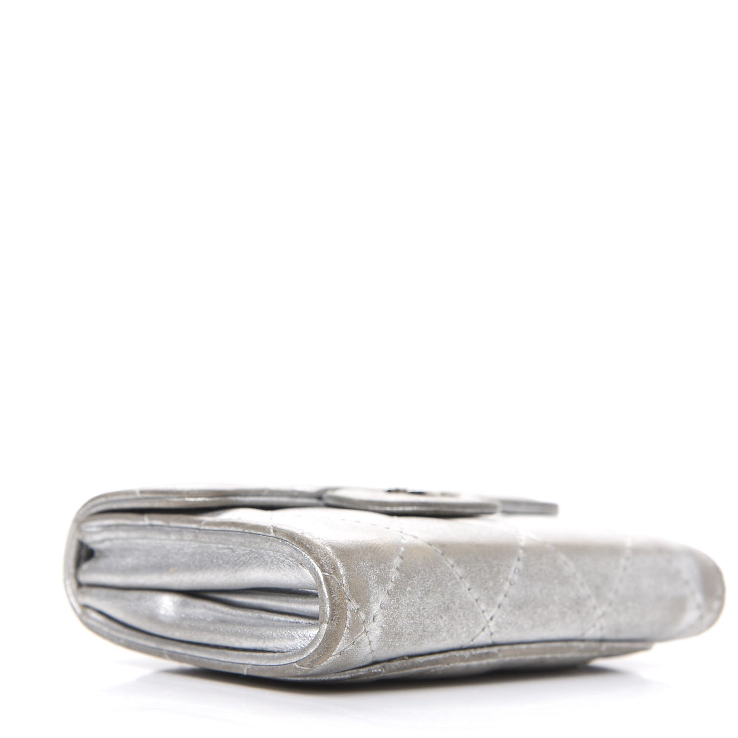Metallic Lambskin Quilted Flap Card Holder Wallet Silver