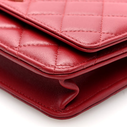 Chanel Lambskin Quilted Crystal Pearl CC Wallet On Chain WOC Burgundy 10 of 11