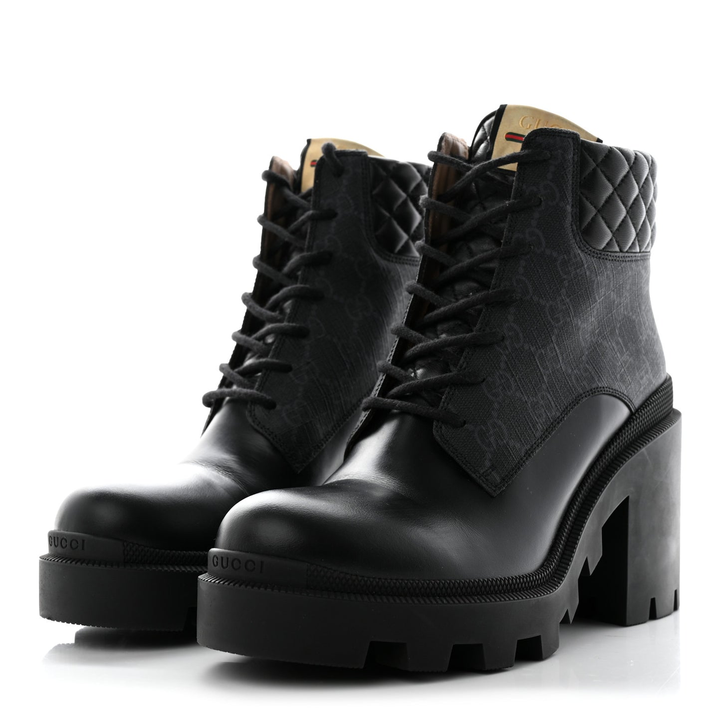 Apollo Calfskin GG Supreme Nappa Samoa Quilted Lace Up Ankle Boots 41 Black