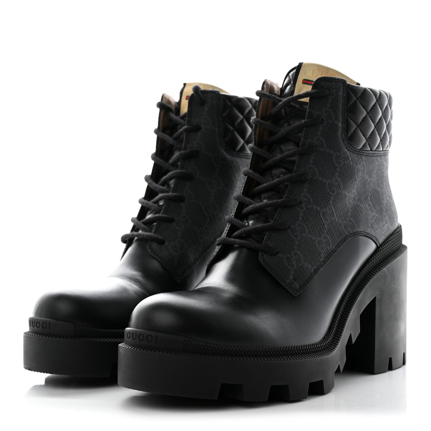 Gucci Apollo Calfskin GG Supreme Nappa Samoa Quilted Lace Up Ankle Boots 41 Black 3 of 12