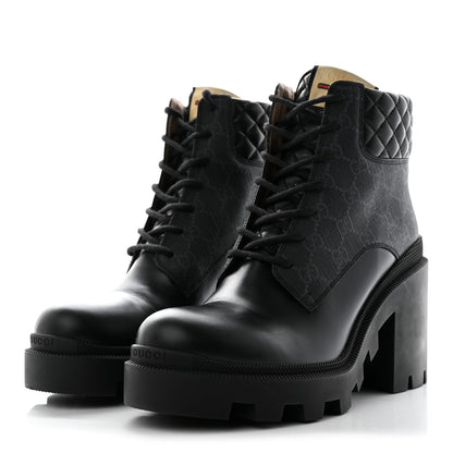 Gucci Apollo Calfskin GG Supreme Nappa Samoa Quilted Lace Up Ankle Boots 41 Black 3 of 12