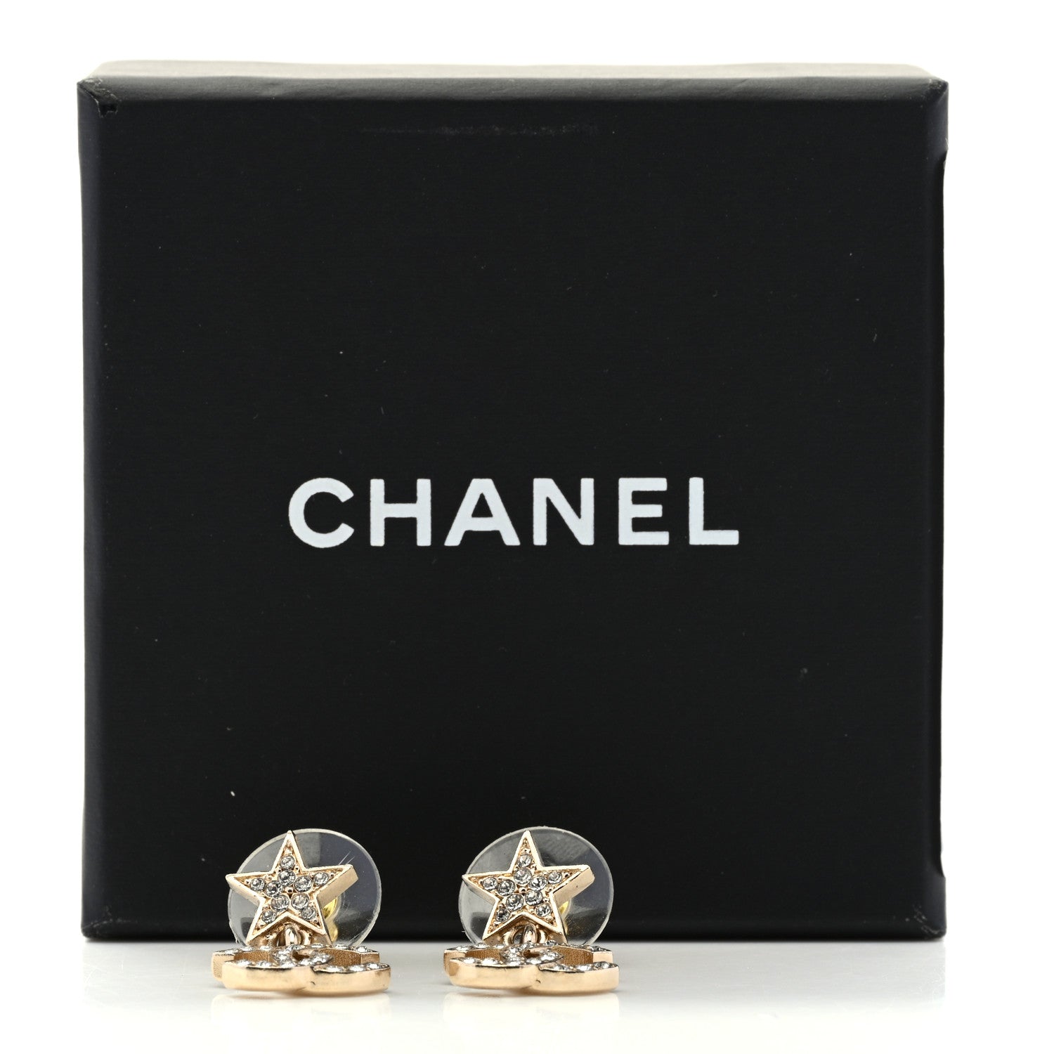 Chanel Crystal CC Star Drop Earrings Gold 5 of 5