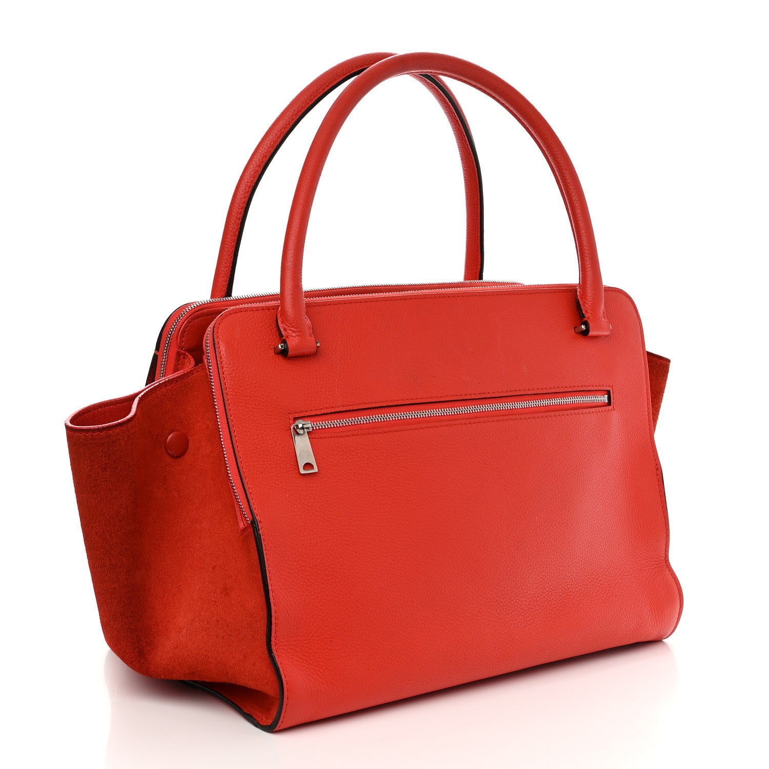 Celine Drummed Calfskin Suede Double Zip Trapeze Vermillion 3 of 19