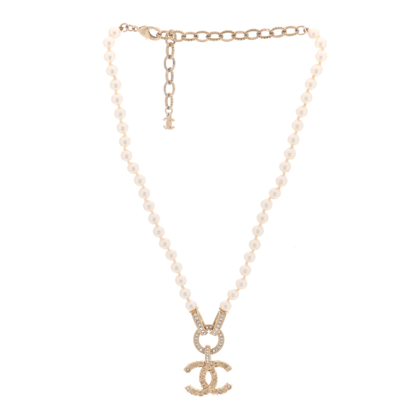 Pearl Crystal CC Short Logo Necklace Gold