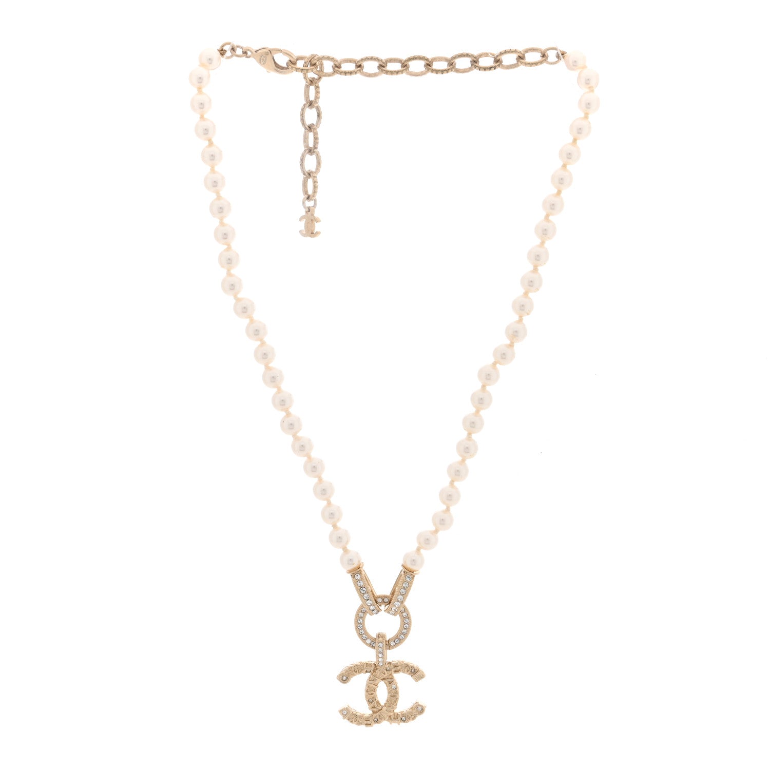 Chanel Pearl Crystal CC Short Logo Necklace Gold 2 of 5
