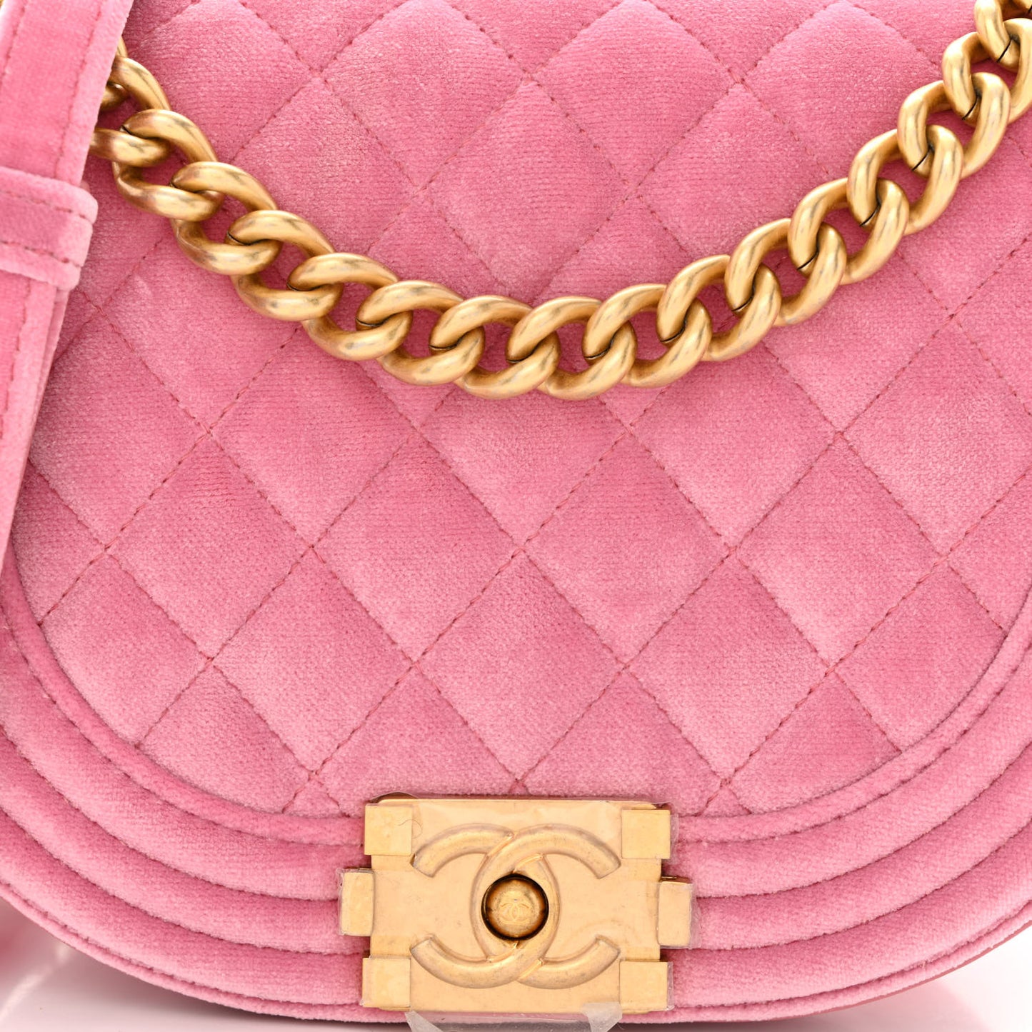 Velvet Quilted Small Boy Messenger Bag Pink