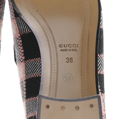 Gucci Tweed Check Horsebit Womens Jordaan Loafers 38 Black Pink Multicolor 6 of 8