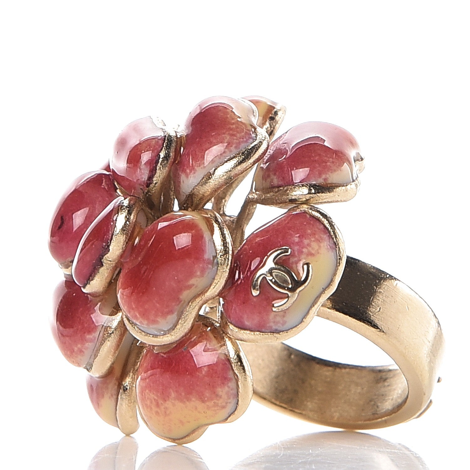 Chanel Enamel CC Camellia Ring 6.5 Pink 1 of 5