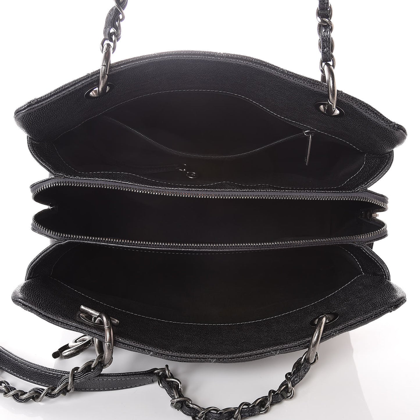 Iridescent Quilted Chic Caviar Shopping Tote Argent