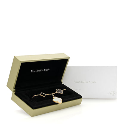 Van Cleef & Arpels 18K Yellow Gold Grey Mother of Pearl Black Onyx 5 Motifs Magic Alhambra Bracelet 4 of 4