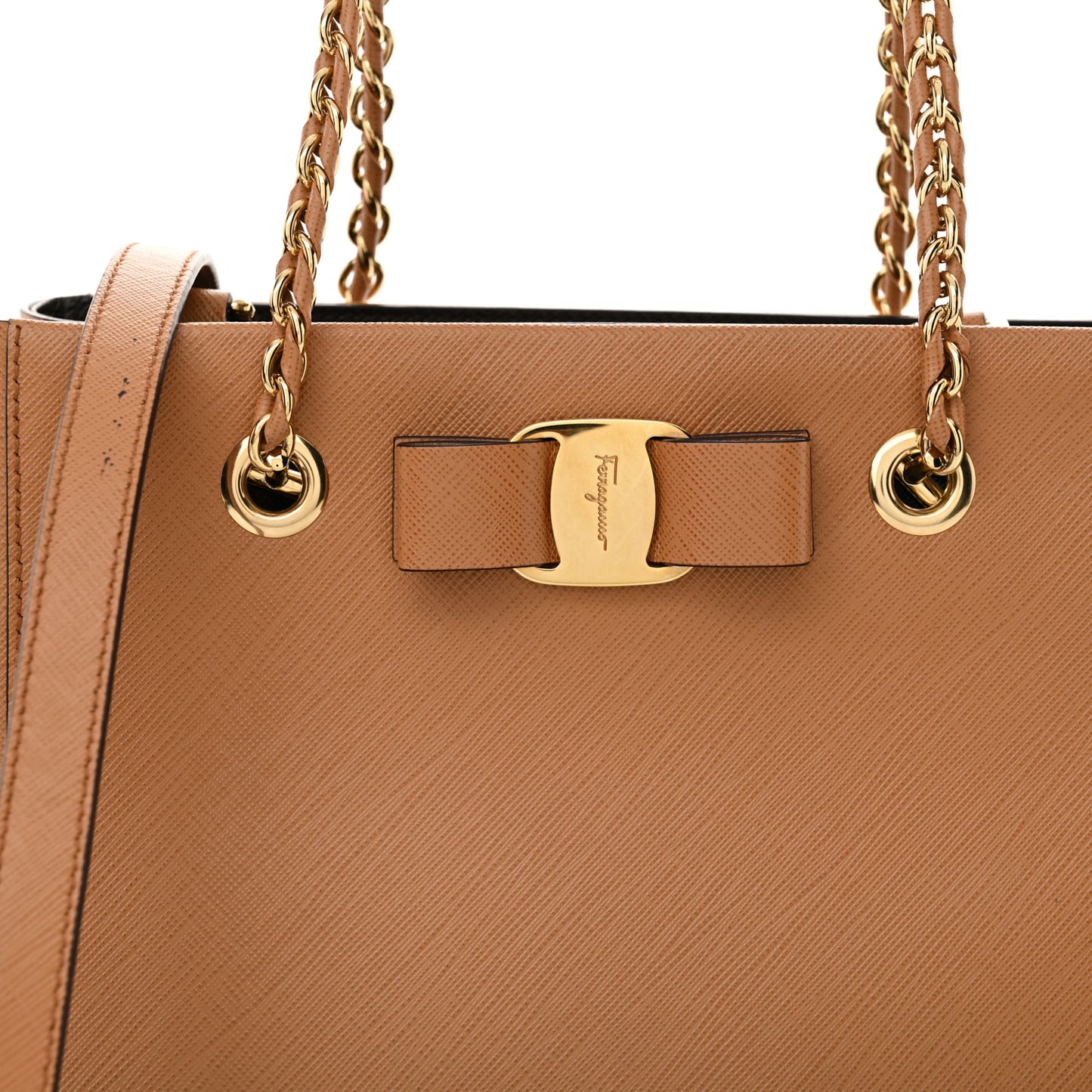Hammered Calfskin Vany Bow Chain Tote Cacao