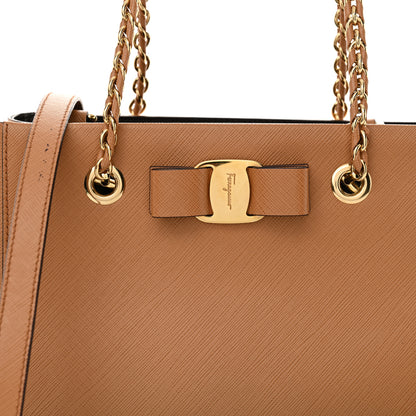 Salvatore Ferragamo Hammered Calfskin Vany Bow Chain Tote Cacao 8 of 12