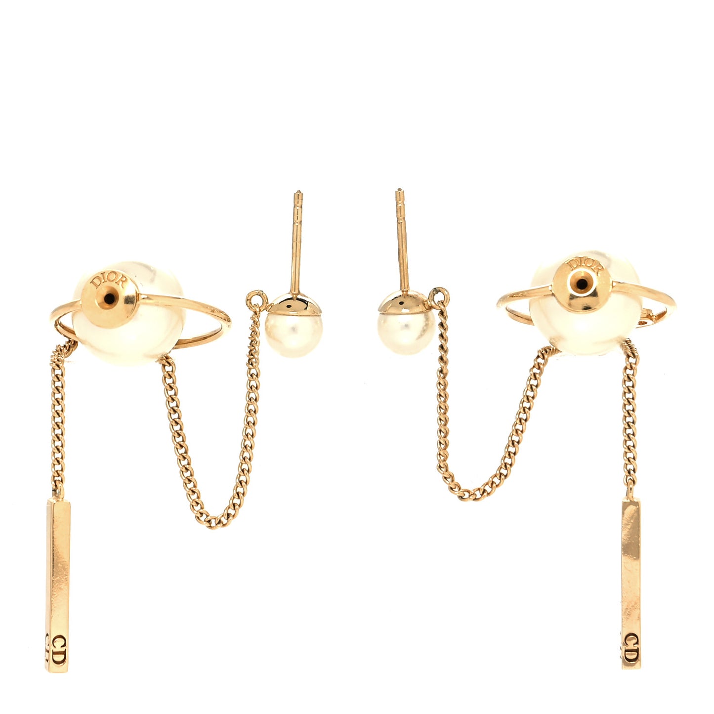 Pearl Tribales Dangle Chain Earrings Gold