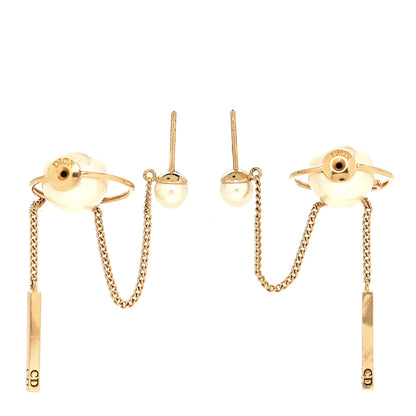 Christian Dior Pearl Tribales Dangle Chain Earrings Gold 3 of 4