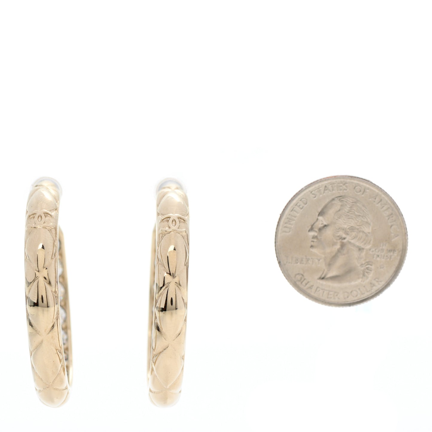 Metal Quilted CC Hoop Earrings Gold