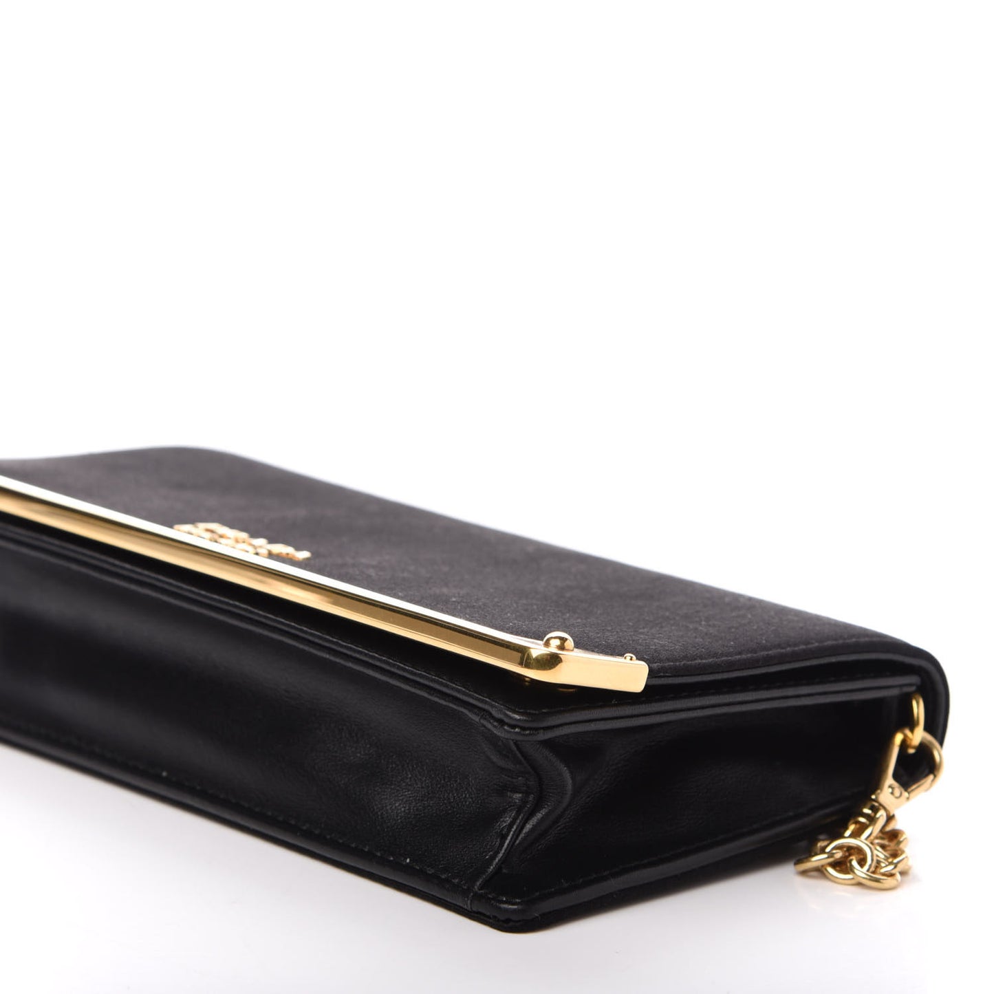 Satin Cahier Chain Wallet Black
