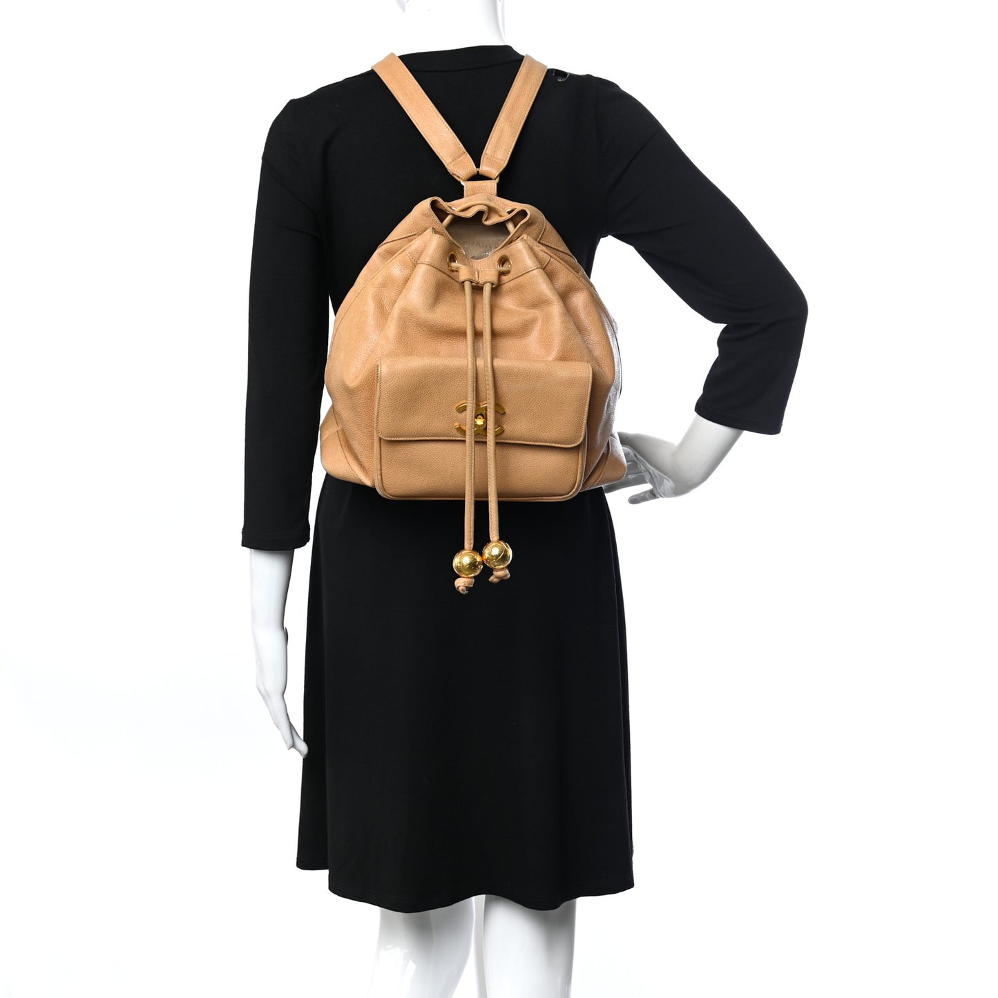 Caviar Drawstring Backpack Beige