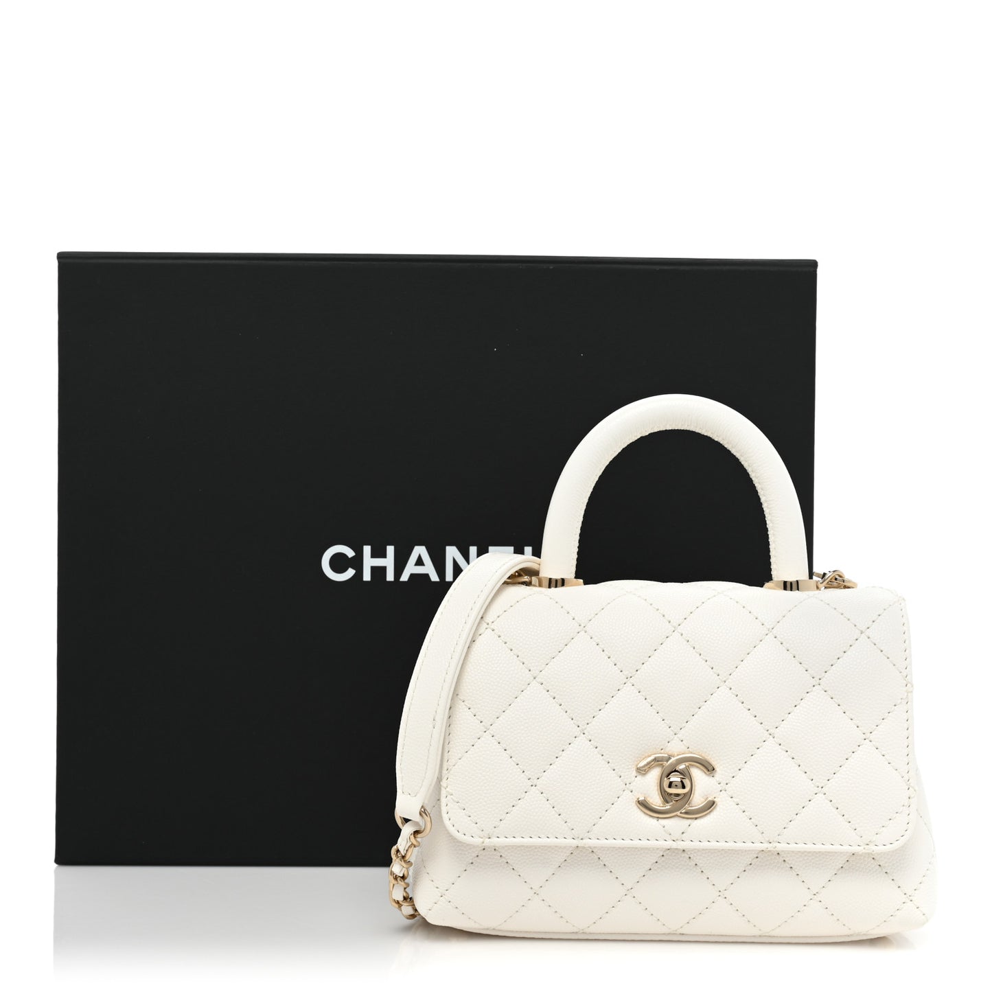 Caviar Quilted Extra Mini Coco Handle Flap White