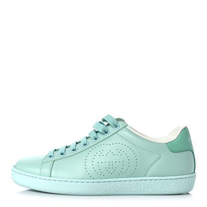 Gucci Calfskin Interlocking G Perforated Womens Ace Sneakers 35 Water Green Synthetic Green Garden 1 of 10