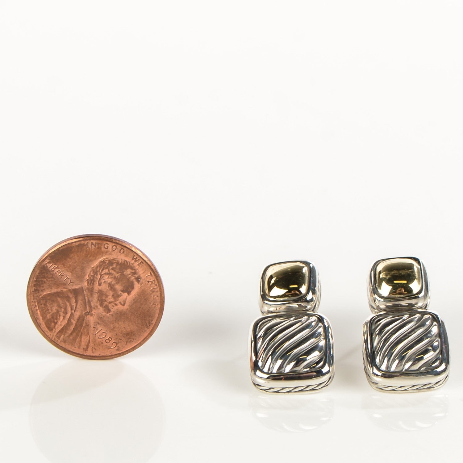 David Yurman Sterling Silver 18K Yellow Gold Cable Albion Earrings 2 of 7