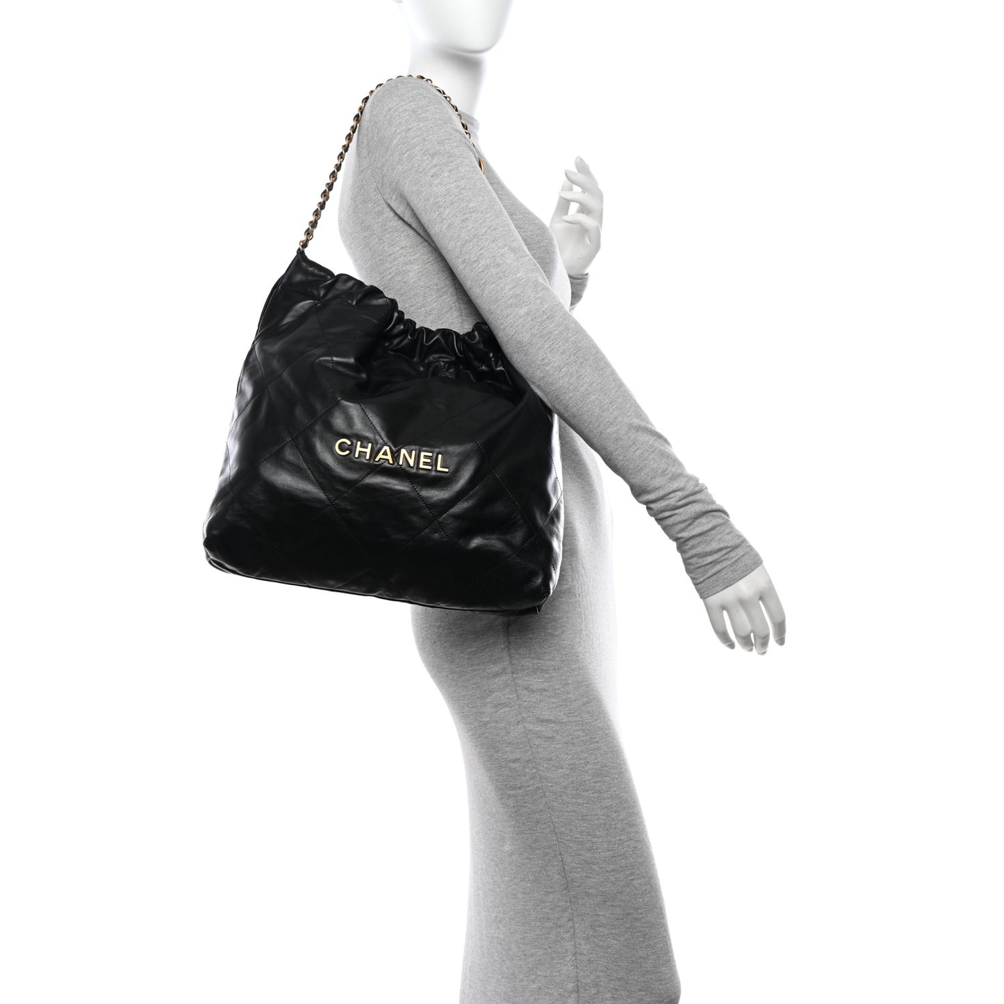 Shiny Calfskin Quilted Chanel 22 Black