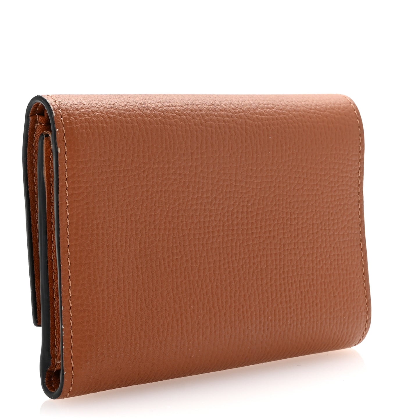 Pebble Grain Calfskin Anagram Small Vertical Wallet Tan
