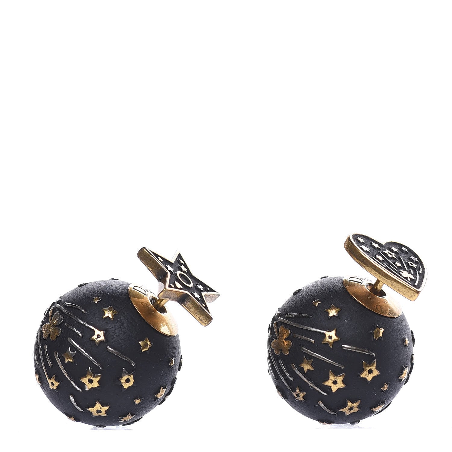 Christian Dior Metal Star Heart Mise En Dior Tribal Earrings Black Gold 1 of 5