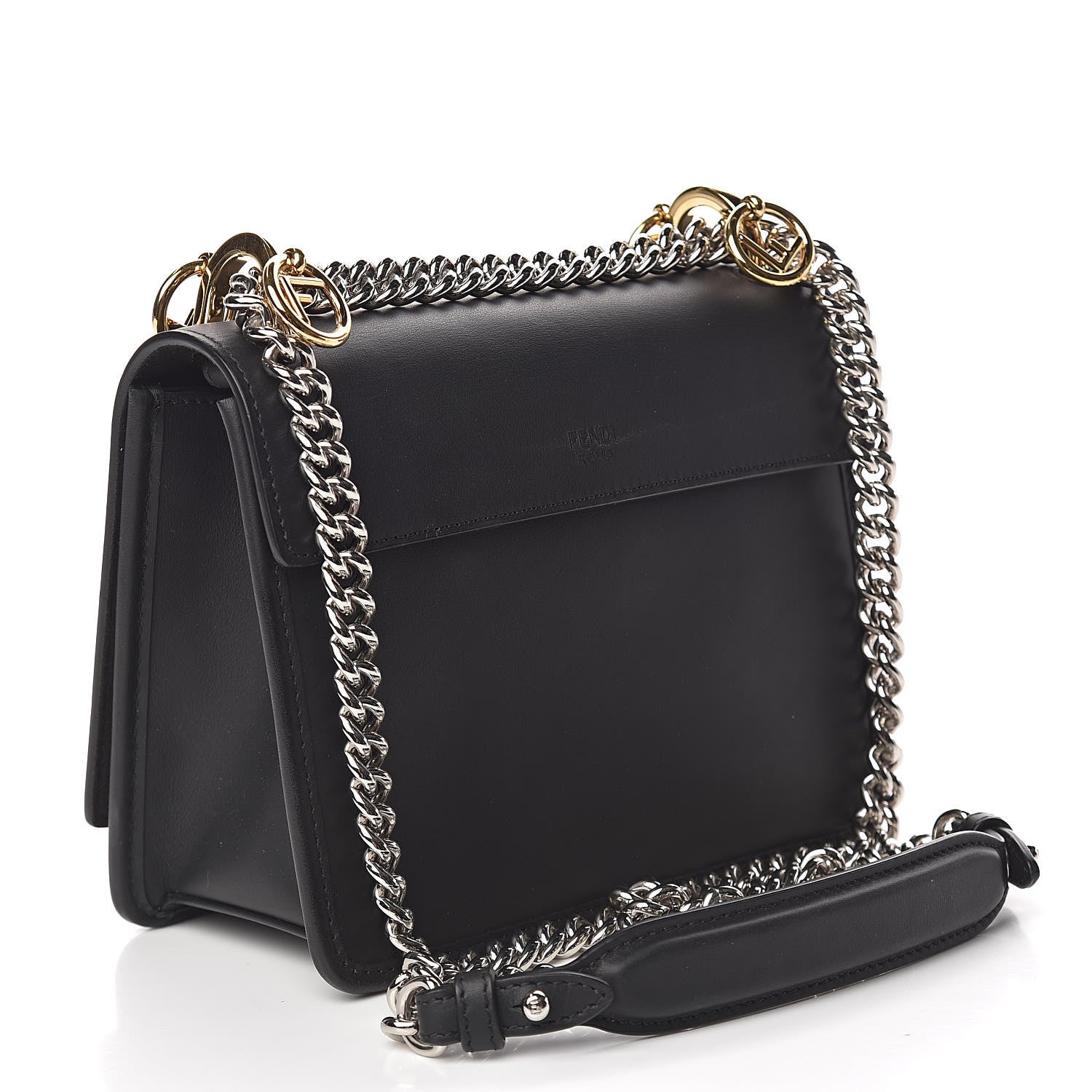 Fendi Vitello Century Velvet F is Fendi FF Small Kan I Shoulder Bag Black Tobacco 3 of 11