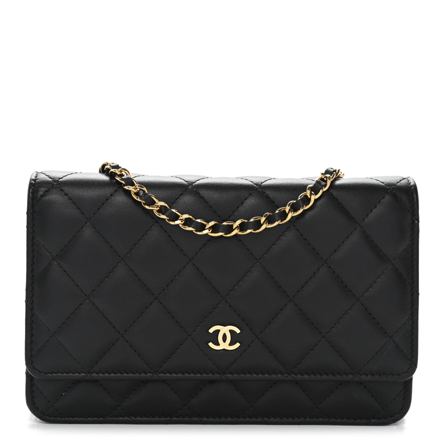 Lambskin Quilted Wallet On Chain WOC Black