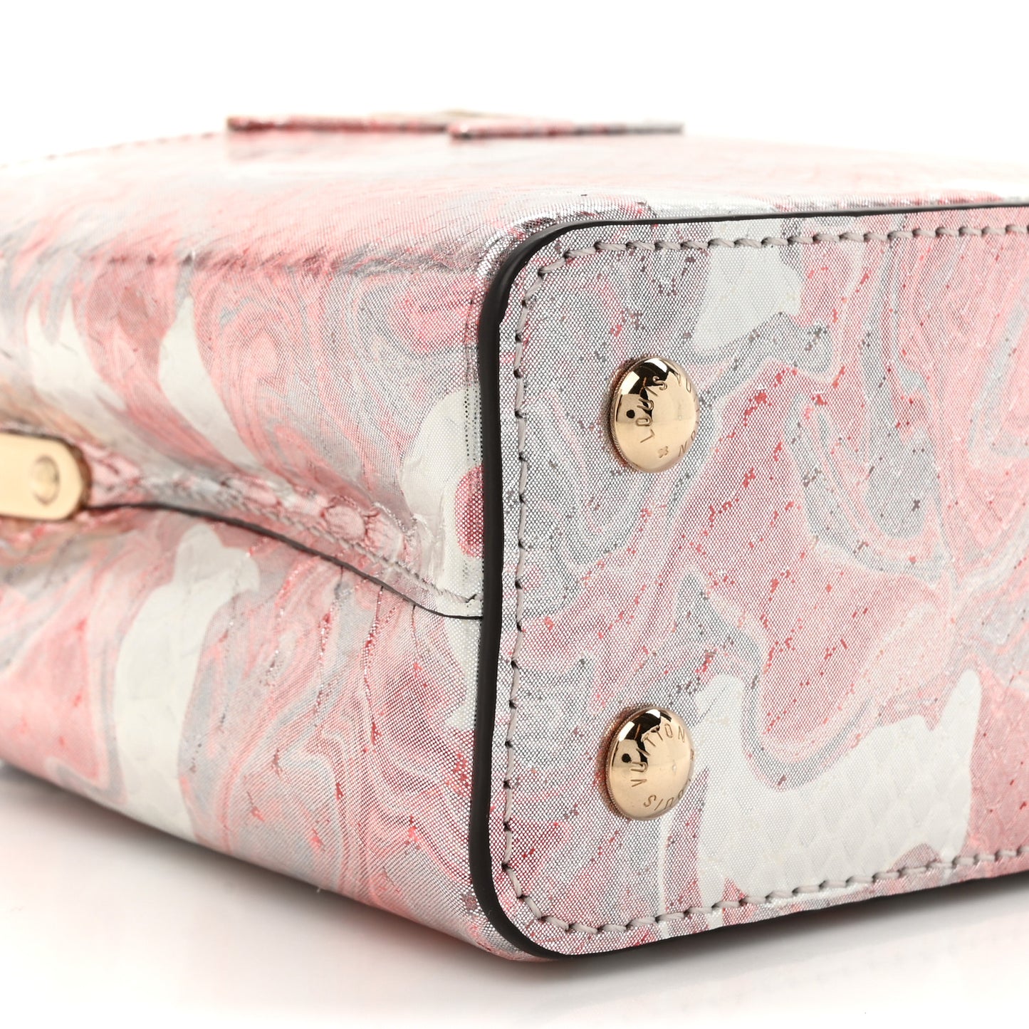 Metallic Marbled Snakeskin Capucines Mini Pink Silver