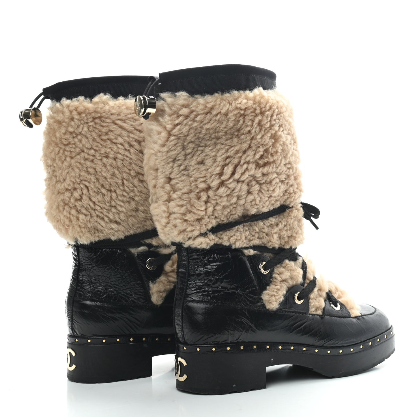 Patent Shearling Lace Up Boot 39 Black