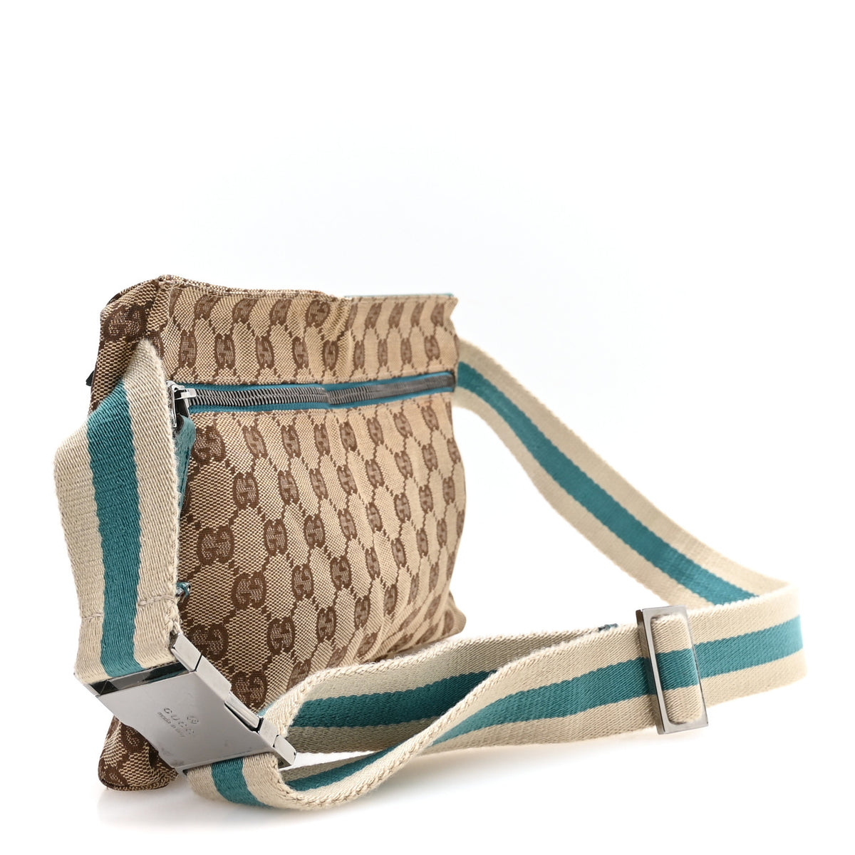 Gucci GG Monogram Web Double Pocket Belt Bag Turquoise 3 of 10