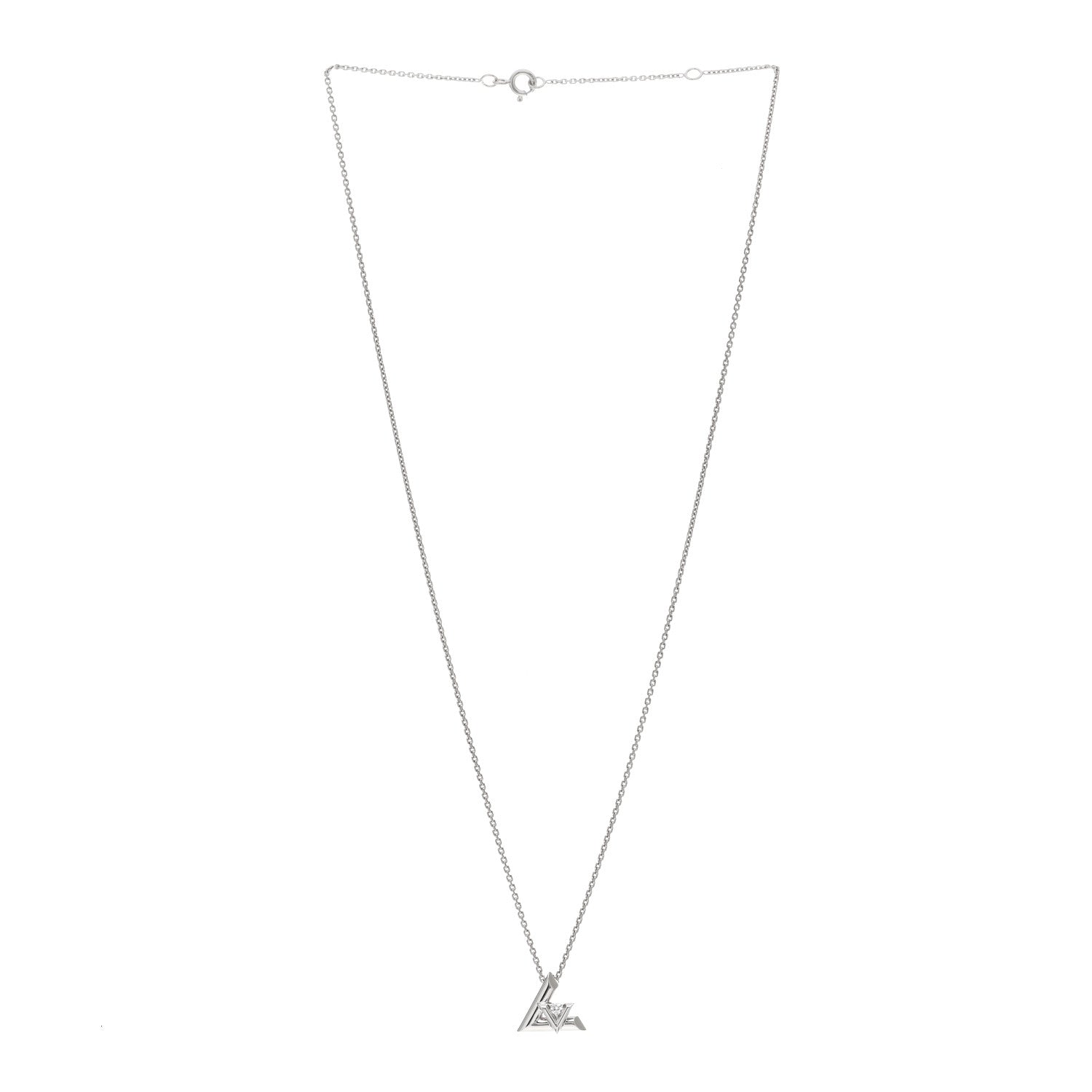 Louis Vuitton 18K White Gold Diamond Small LV Volt One Pendant Necklace 2 of 4