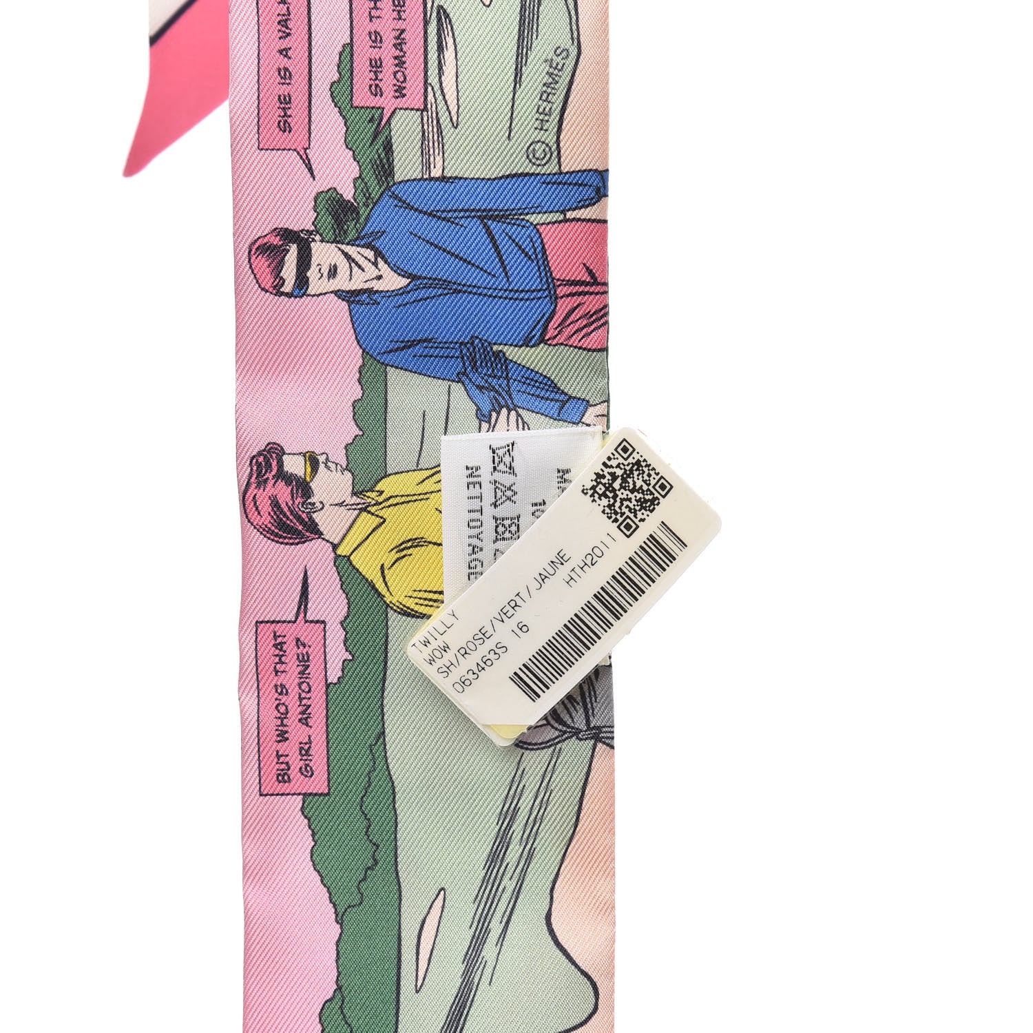 Hermes Silk Wow Twilly Rose Vert Jaune 2 of 4