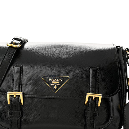 Prada Saffiano Vernice Messenger Bag Black 7 of 17