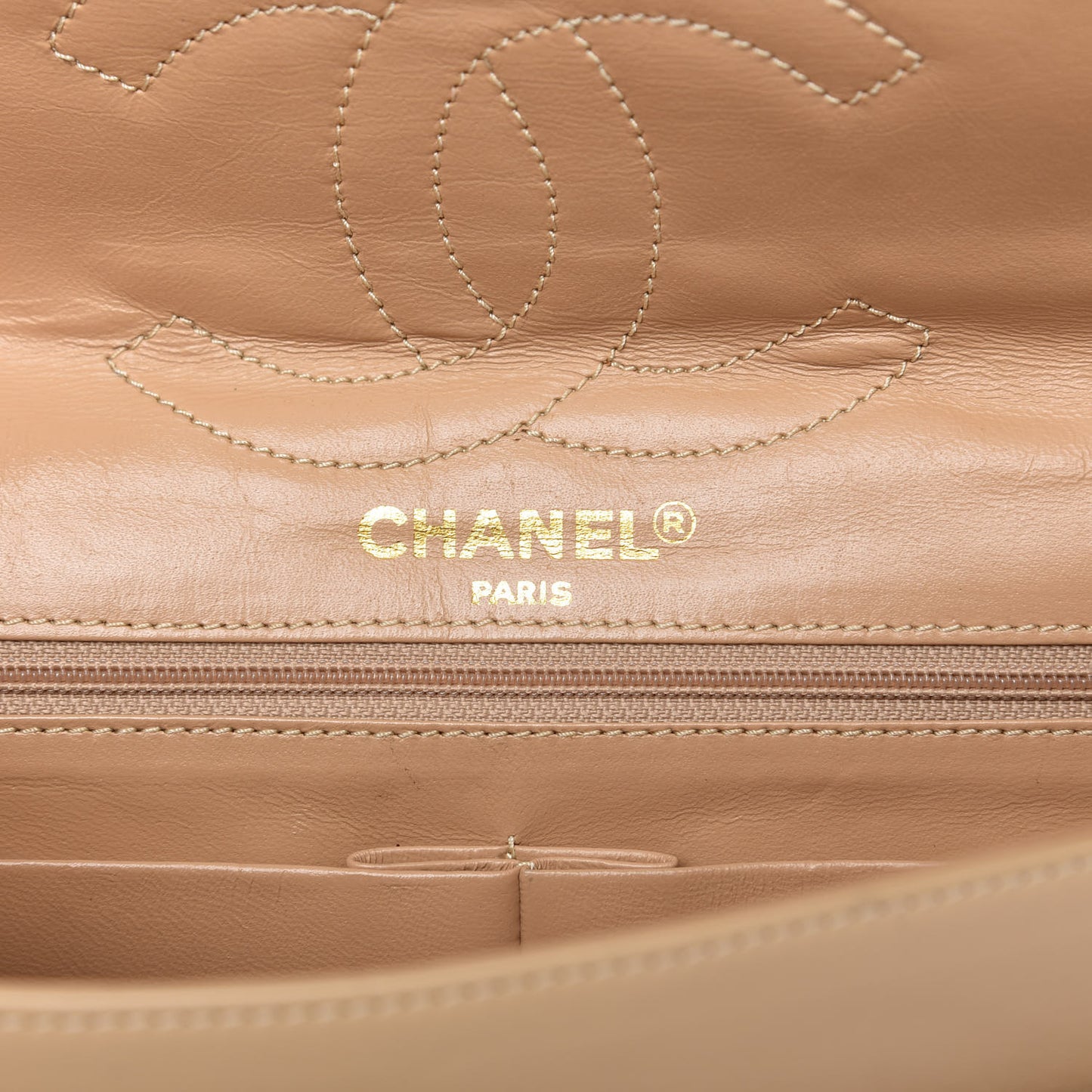 Lambskin Quilted Medium Double Flap Beige