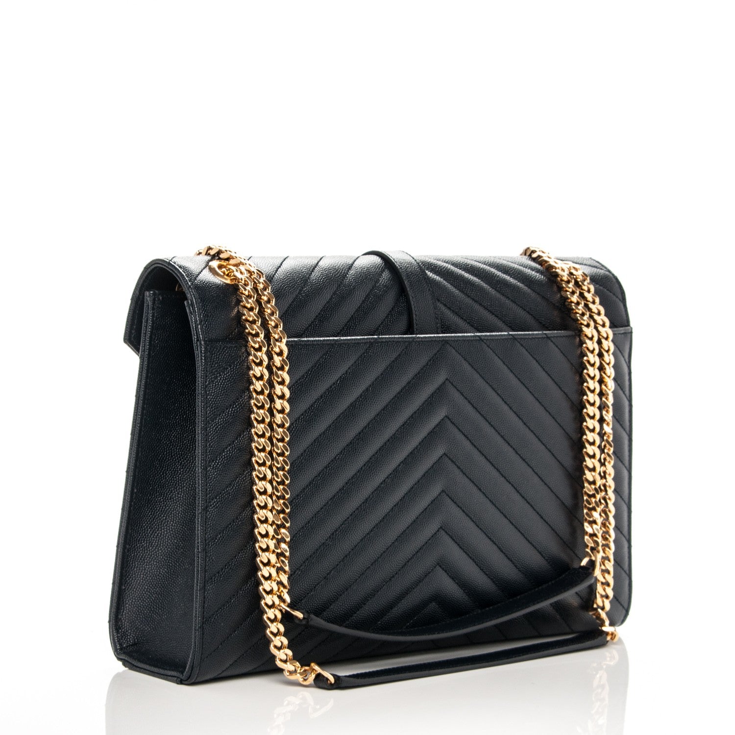Saint Laurent Grain De Poudre Matelasse Chevron Large Monogram Satchel Navy Blue 3 of 8