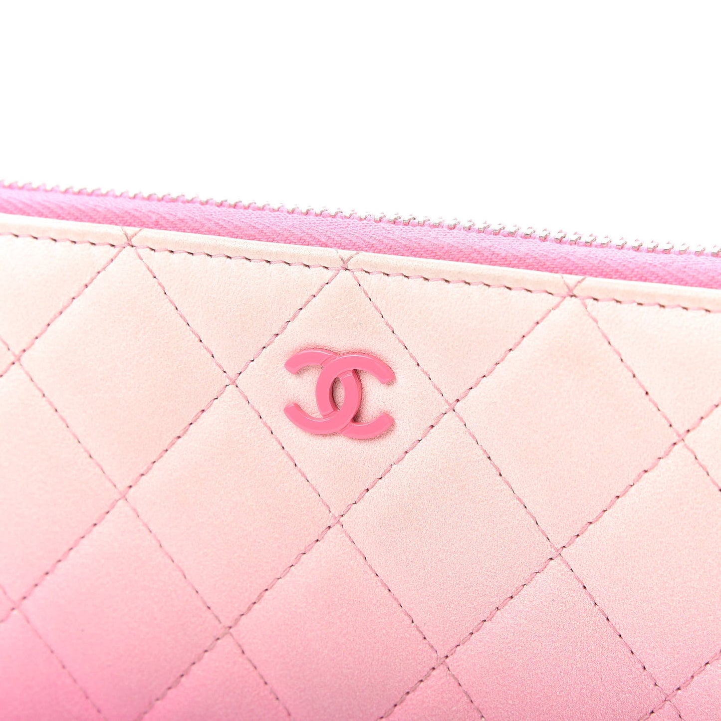Ombre Patent Calfskin Quilted Large Gusset Zip Around Wallet Pink