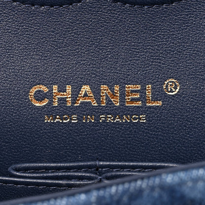 Chanel Printed Denim Quilted Medium Double Flap Dark Blue 5 of 10
