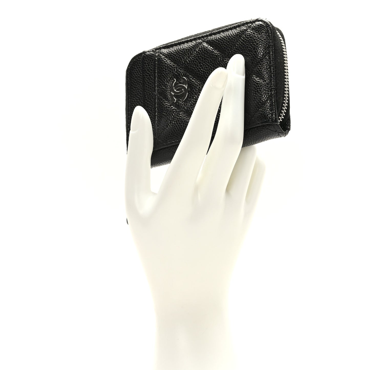 Caviar Quilted Zip Card Holder Black