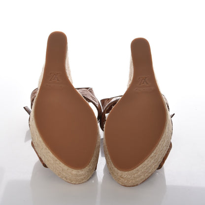 Louis Vuitton LOUIS VUITTONCalfskin Monogram Espadrille Wedge Sandals 36 Cognac 5 of 9