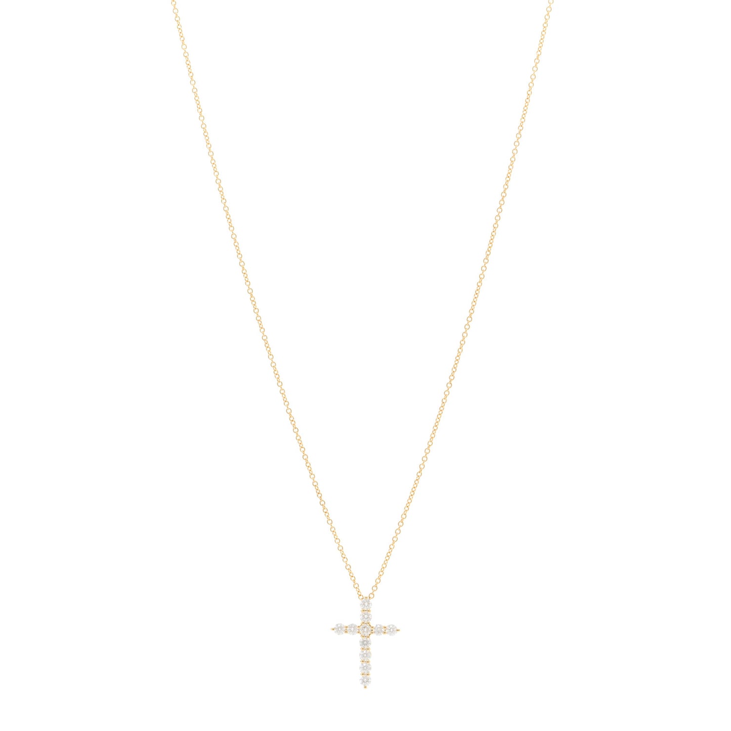18K Yellow Gold Diamond Small Cross Pendant Necklace