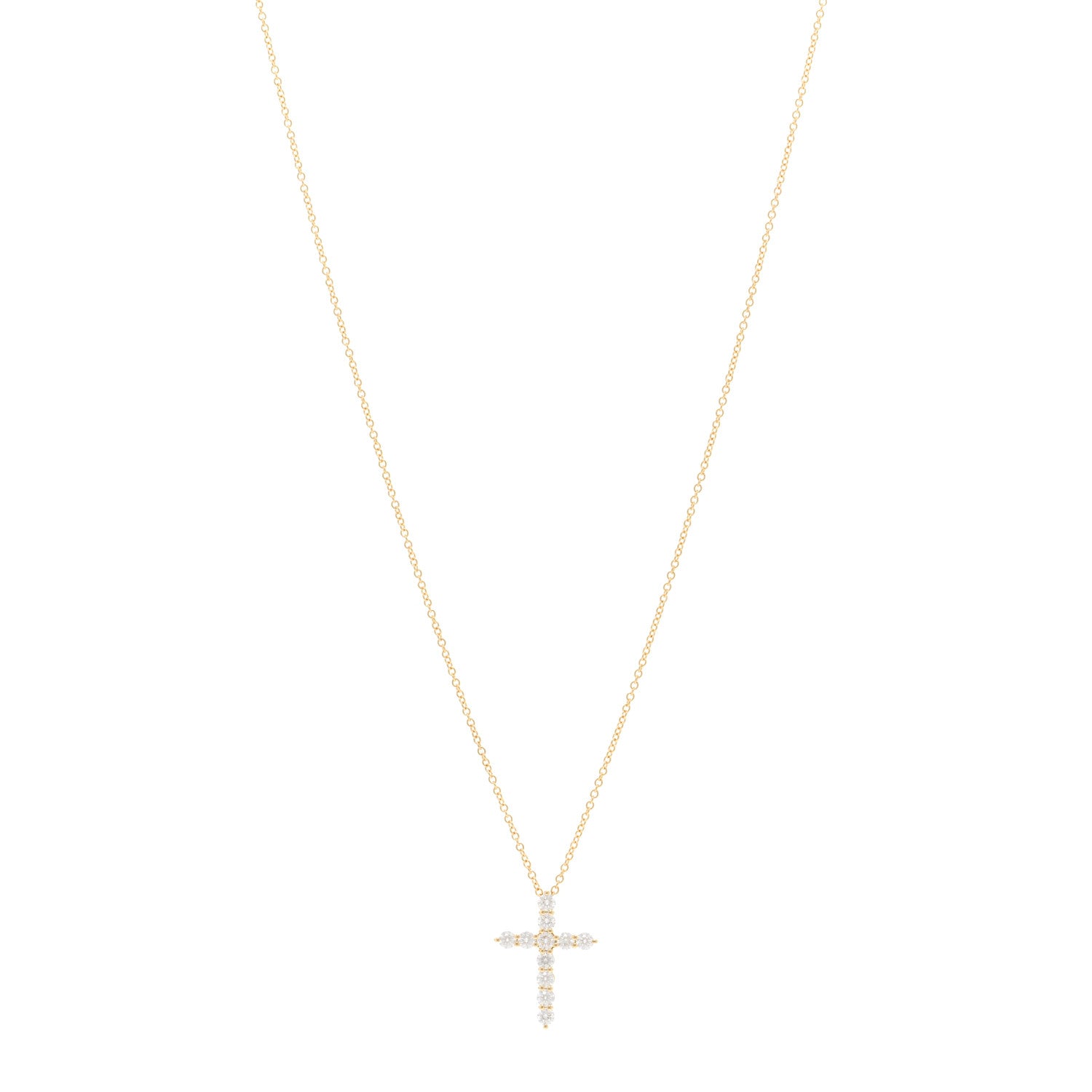 Tiffany 18K Yellow Gold Diamond Small Cross Pendant Necklace 1 of 4