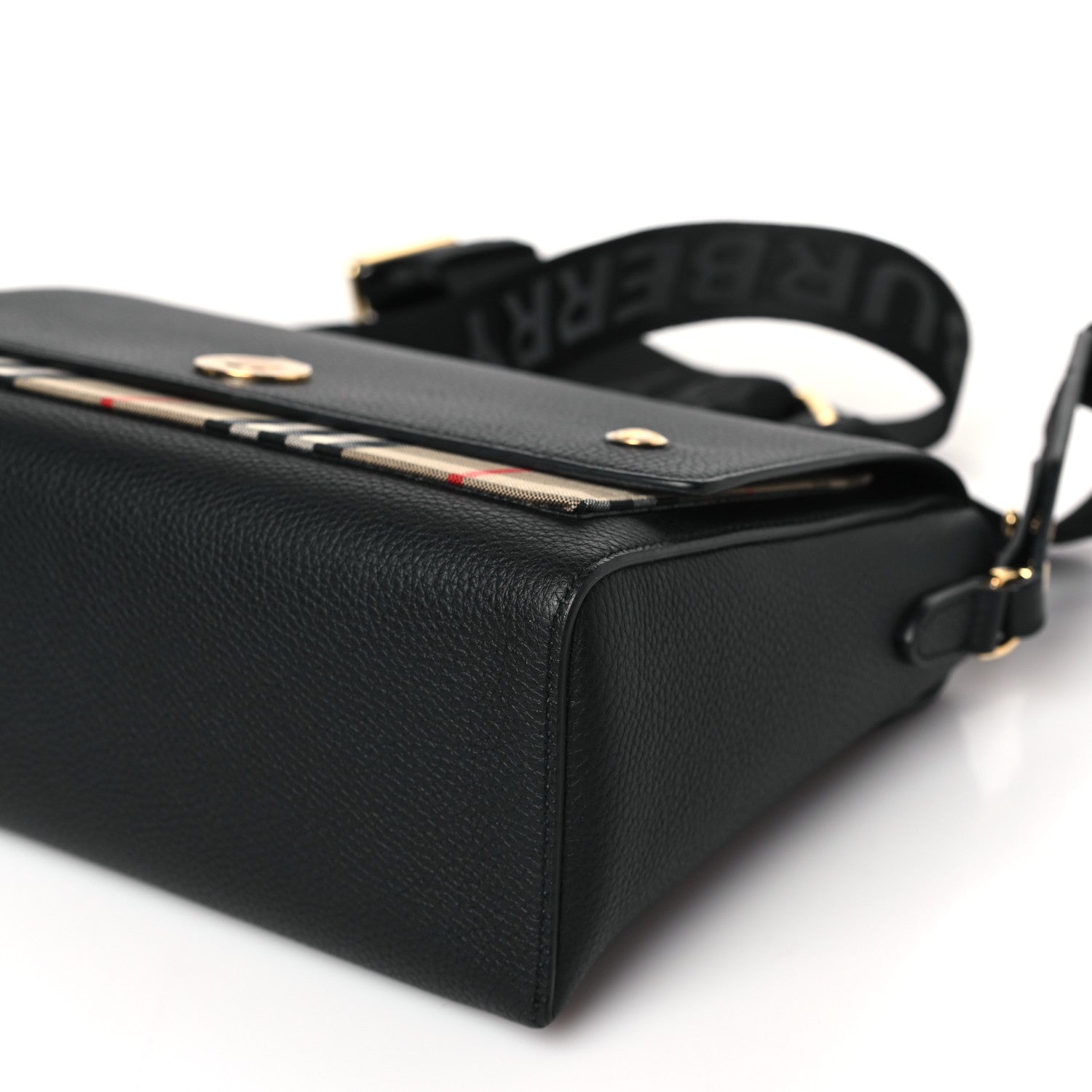 Burberry Coated Canvas Calfskin Vintage Check Medium Note Crossbody Bag Black 8 of 8