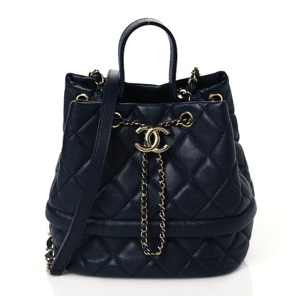 Chanel Caviar Quilted Rolled Up Bucket Drawstring Bag Navy 1 of 10