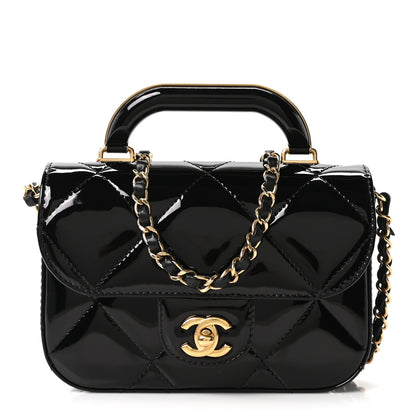 Chanel Metallic Mirror Calfskin Mini Top Handle Clutch With Chain  Black 2 of 19