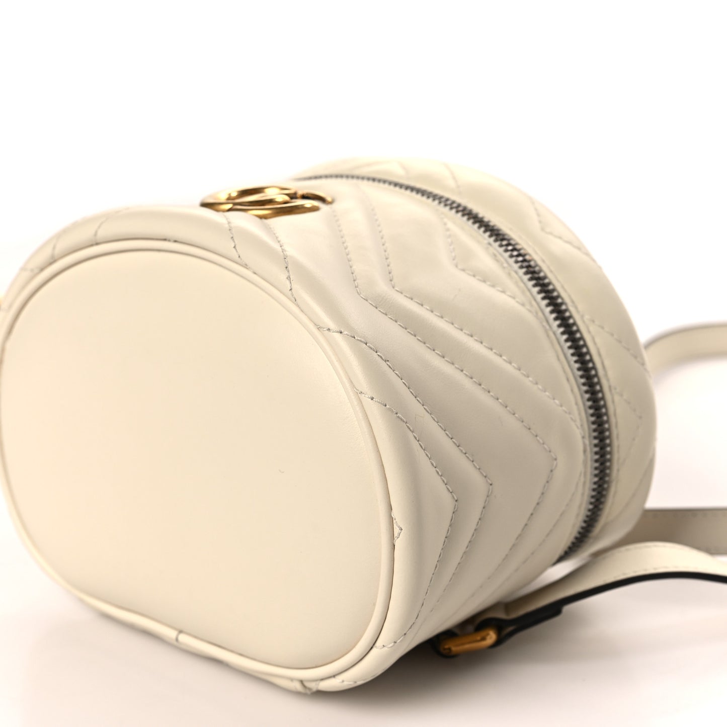 Calfskin Matelasse Mini GG Marmont Round Backpack White